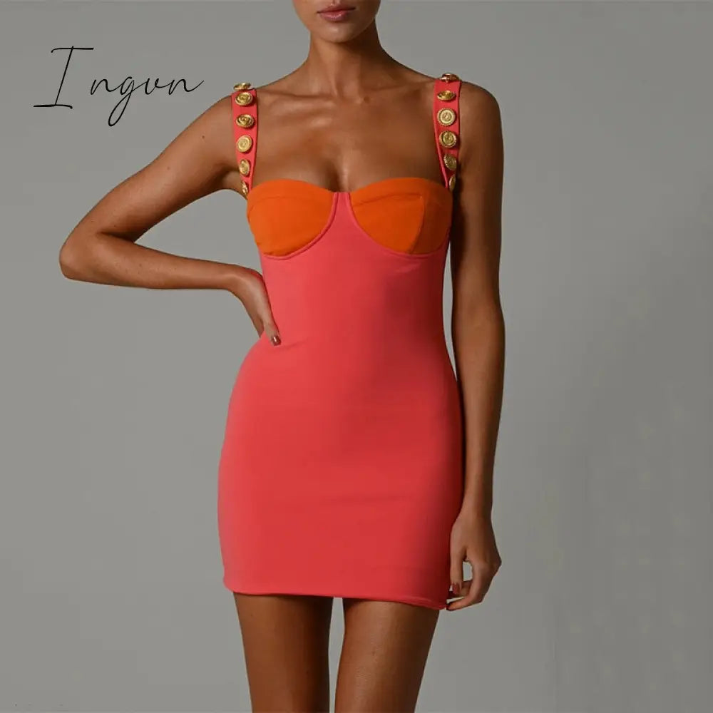 Ingvn - Elegant Strapless Sexy Bodycon Maxi Dress Summer Sleeveless Button Buckles Slim Bandage Long Party Women Dress Midi Vestidos