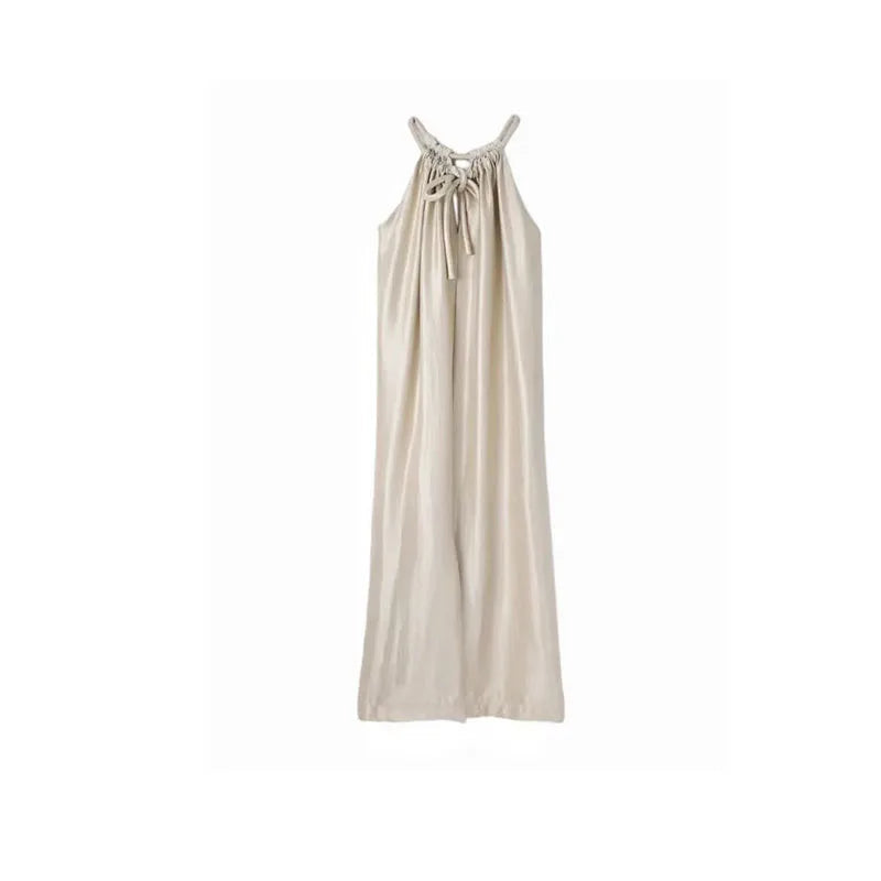 New Spring Summer Solid Sleeveless Dresses for Women Chiffon A-line Halter Loose Causal Party Holiday Long Lady Dress