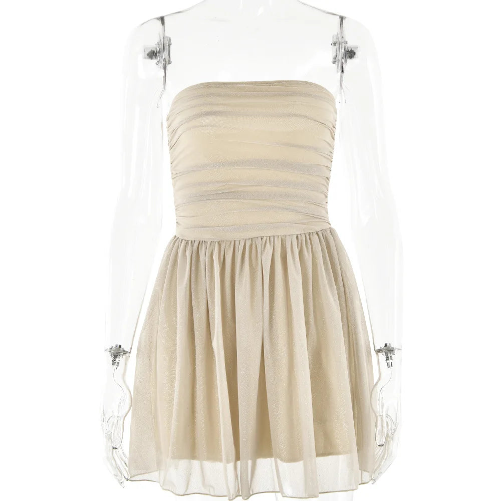 Ingvn  Sexy Strapless Tunics Bandage A-line Birthday Party Dress Women's Sleeveless High Waist Backless Zip-up Short Evening Dresses