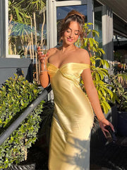 Elegant Satin Backless Party Maxi Dress For Women Fashion Off Shoulder Sleeveless Slim Long Robe New Lady Chic Evening Gown