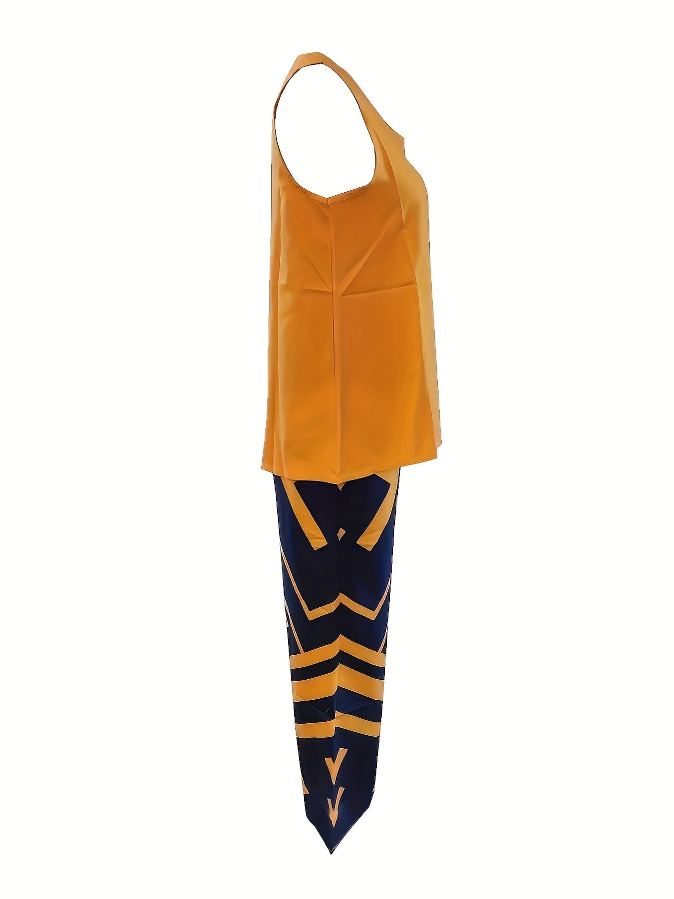 Chic Womens Two-piece Set - Sleeveless Vest Tops with Geo Print Wide Leg Pants - Casual Spring & Fall Outfit for Effortless Style
