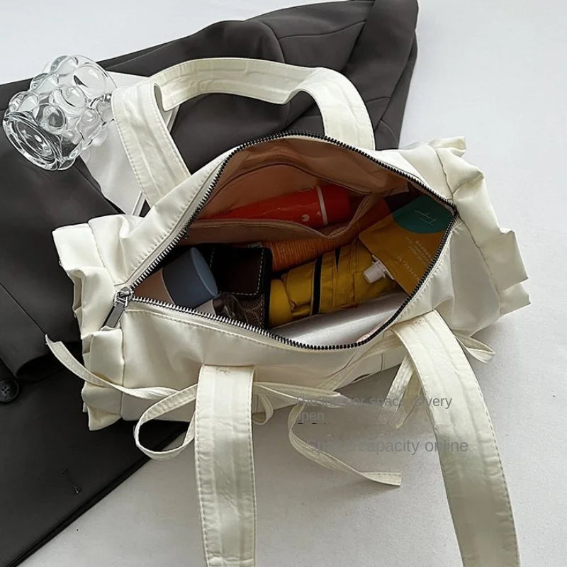 Ingvn  Women Summer Stylish Shoulder Bag Large Capacity Ruched Bow Ballet Style Pillow Bag Casual Versatile Commuter Handle Bag