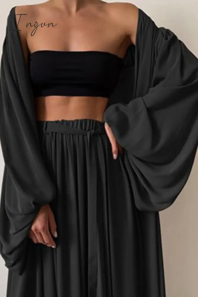 Ingvn - Fashion Casual Solid With Belt Strapless Three Pieces(4 colors)