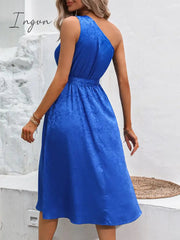 Ingvn - One-Shoulder Sleeveless Tie Waist Dress