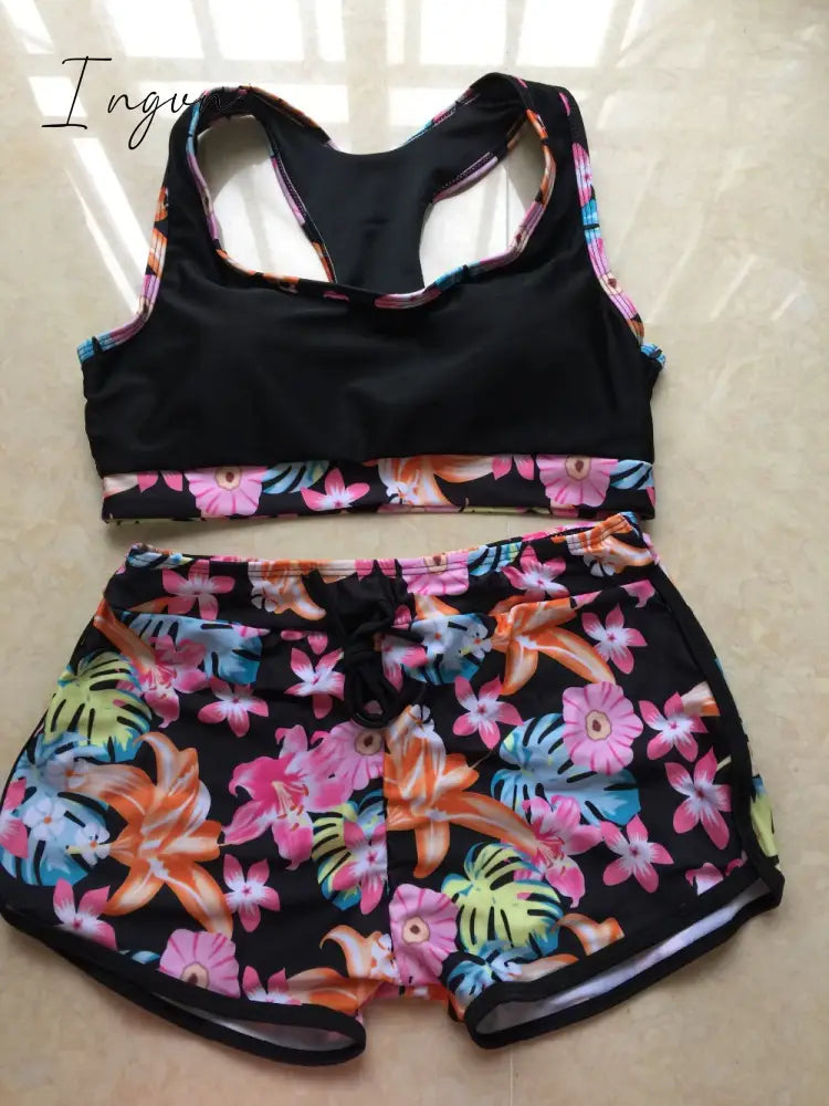Ingvn - womens fashion New Sporty Bikini Racerback Top Short Pants Printed Women Bikini set Femme Bathing suit Swimming suits Beachwear Biquini