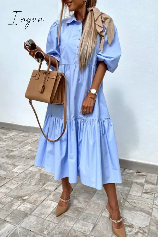 Ingvn - Fashion Street Solid Patchwork Turndown Collar Princess Dresses(3 Colors)