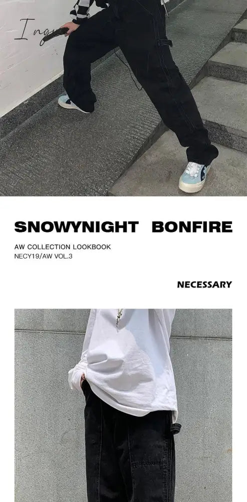Ingvn - Retro Jeans Women Harajuku Vintage Black Street BF Style Chic College Teens Streetwear All-match Loose Fashion Femme Trousers