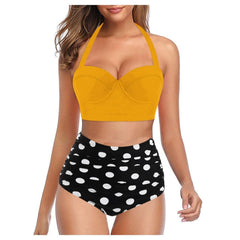 Women Swimsuits Vintage Bandeau Push Up Polka Dot Plus Size Bathing Suits High Waisted Bikini