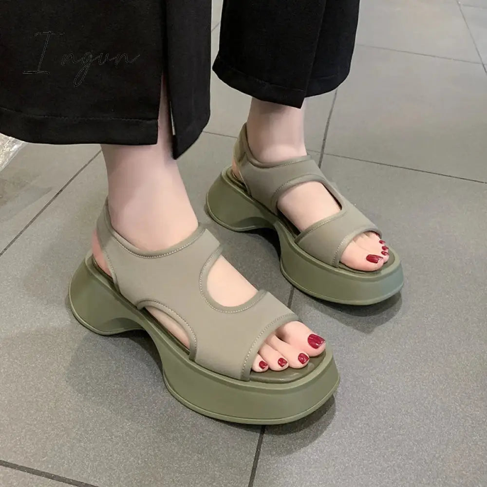 Ingvn - 2024 Fashion Women's Shoes Anti-Slip Platform Sandals Stretch Fabric Summer Comfort Ladies Walking Ladies Sandals Ladies Casual