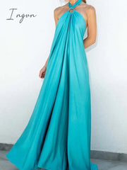 Ingvn - Summer Women Sexy Off Shoulder Beach Long Dress Casual Tie-up Bandage Party Dress Fashion Halter Backless Robe Dresses