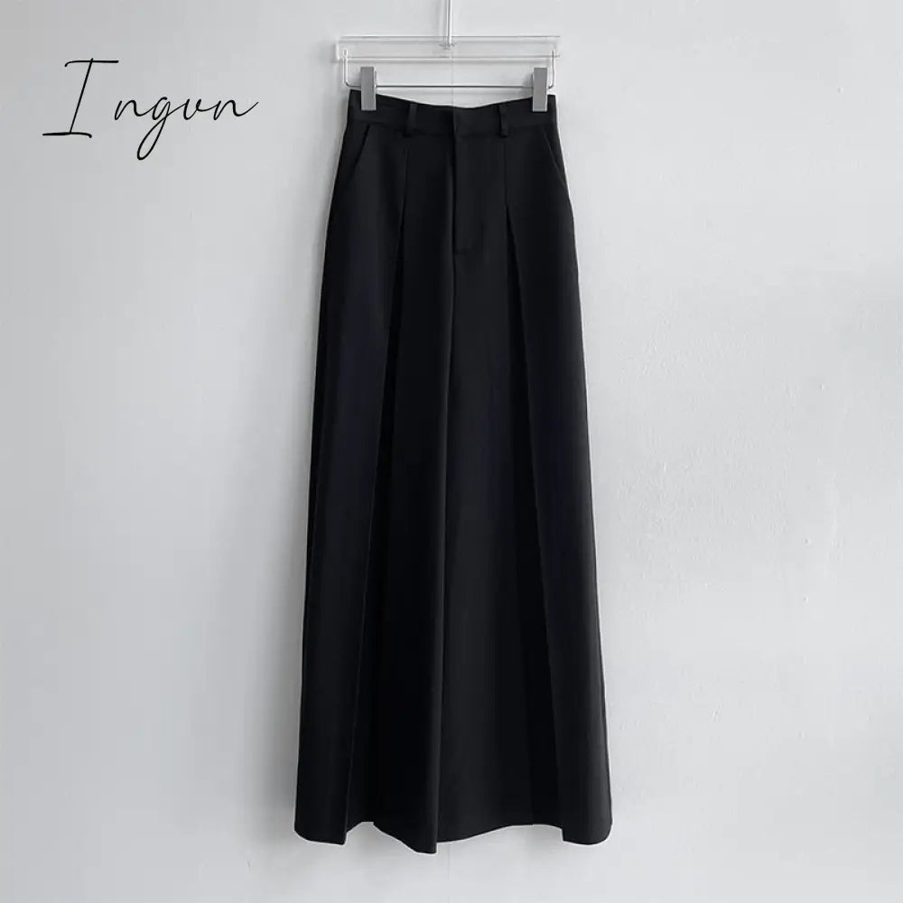Ingvn - Korean Chic Summer Simple High Waist Pleated Women Wide Leg Pant Solid Color Casual Spring Straight Loose Trouser 2023 New