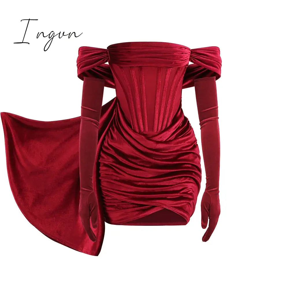 Ingvn - Spring Outfits Trends Draping Off Shoulder Corset Dress High Quality Christmas Summer Bodycon Dress Women Sexy Evening Club Dress Outfit
