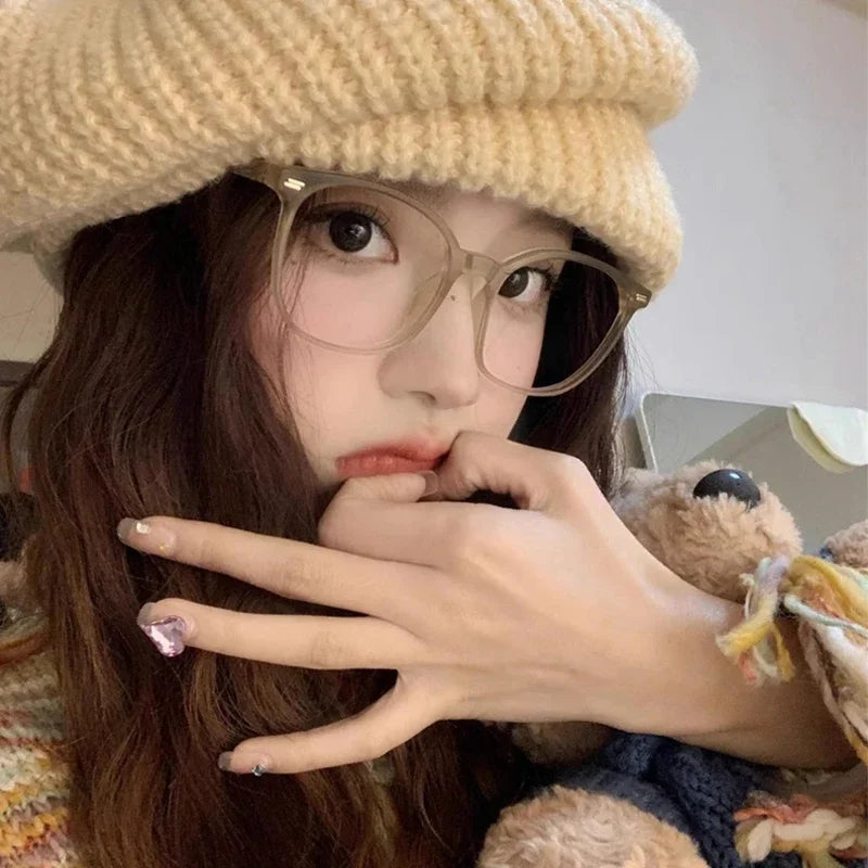 INGVN  Korea Big Glasses Frame Women Lovely Ins No Makeup Plain Glasses Men Eyewear Cute Decorative Computer Glasses