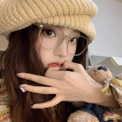 INGVN  Korea Big Glasses Frame Women Lovely Ins No Makeup Plain Glasses Men Eyewear Cute Decorative Computer Glasses