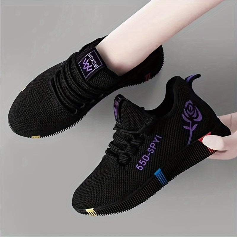 Stylish Comfort Sneakers - Women's Breathable Athletic Shoes for Casual Running, Fashion Flat Heel with Colorful Design, Soft Sole, Lightweight, and Slip-Resistant Outsole