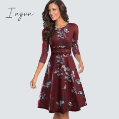 Ingvn - Women Vintage Casual Round Neck A line Summer Elegant Floral Lace Patchwork Sleeveless Tunic Party Swing Dress HA079
