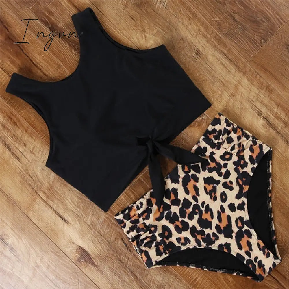 Ingvn - High Waist Bikini Leopard Swimsuit Women Bikini Floral Swimsuit Print High Neck Bikini Push Up Swimwear Snake Bathing Suit
