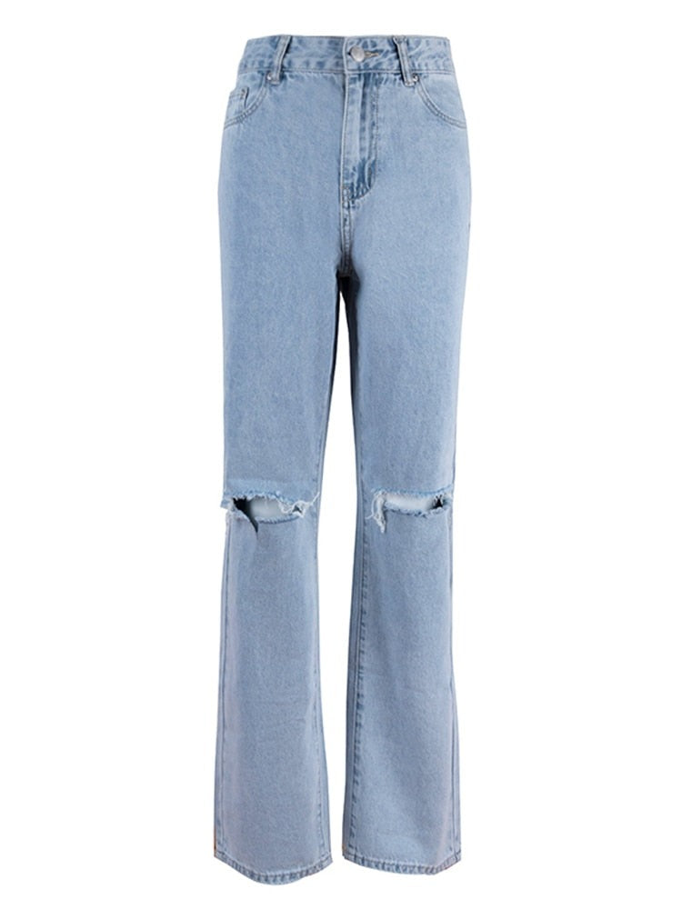 Voguable  Womens Loose Fit Jeans  Ripped Wide Leg For Women High Waist Blue Wash Casual Cotton Denim Trousers Summer Baggy Jean Pants