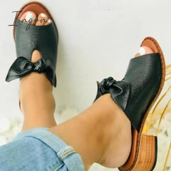 Ingvn - Women Fashion Low Heel Bow Slippers