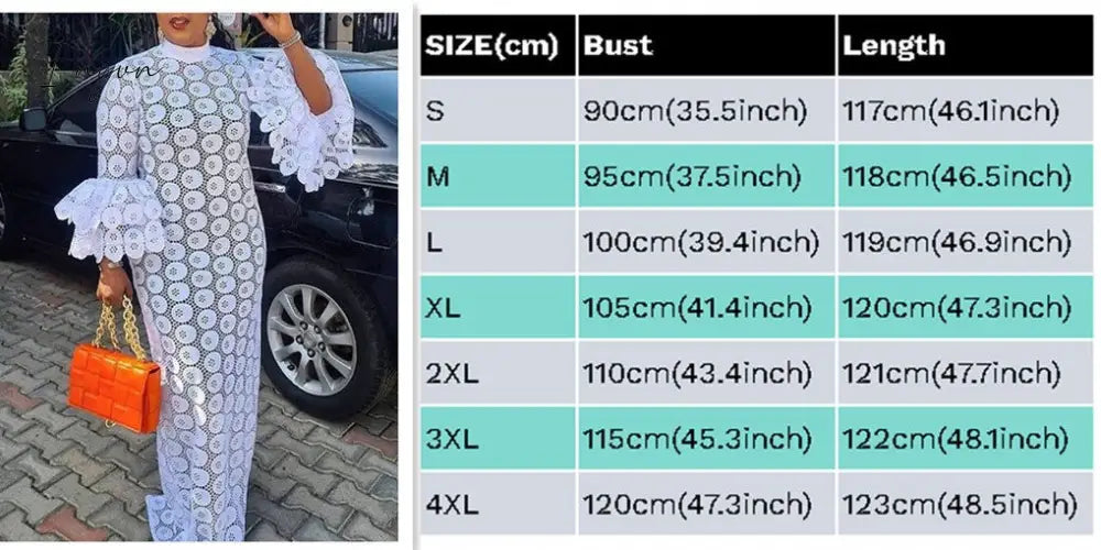 Ingvn - New Fashion African Women Dresses Dashiki Elegant Maxi Long White Lace Hollow Out Muslim Fashion Abayas Robe Abaya Dubai Luxe Party Clothes