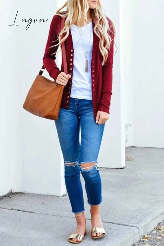 Ingvn -  Long Sleeves Buttons Design Cardigan(7 Colors)