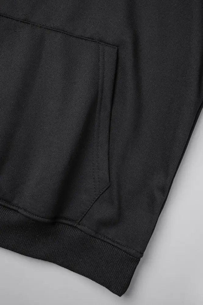 Ingvn - Black Vintage Character Draw String Hooded Collar Tops