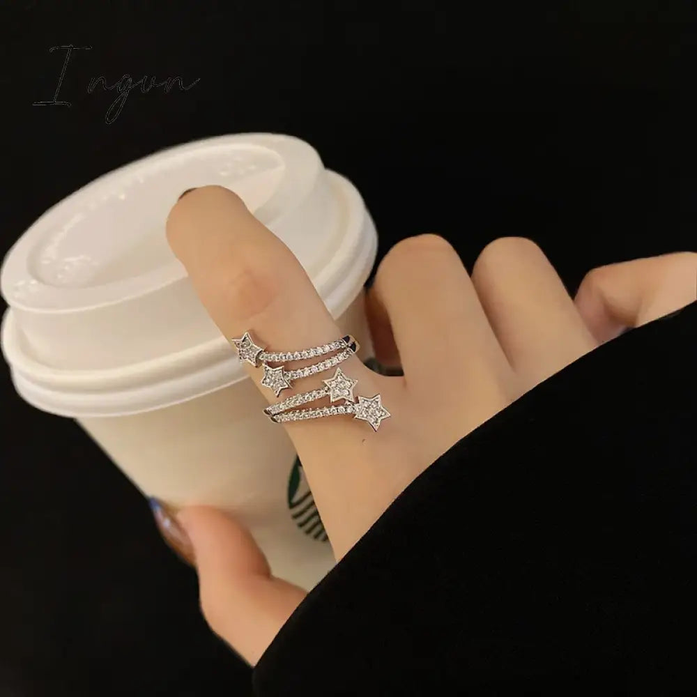 Korean New Exquisite Geometric Round Ring Women's Fashion Luxury Zircon Finger Ring Simple Temperament Versatile Jewelry