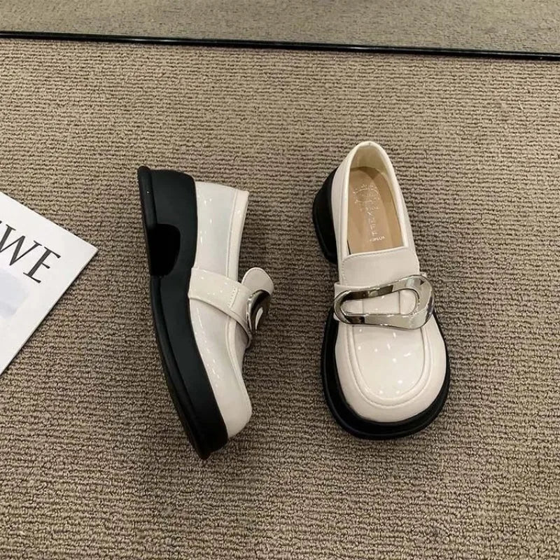 Platform Loafers Women Shoes College Style Thick Sole Round Toe Single Shoes Loafers Women Luxury Designer Pumps Vintage Shoes