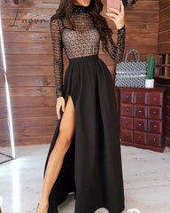 Ingvn - Hot Women Transparent Bandage Bodycon Long Sleeve Party Slim Stretch Ladies Dresses Cocktail Club Long Dress Hot vestido dress