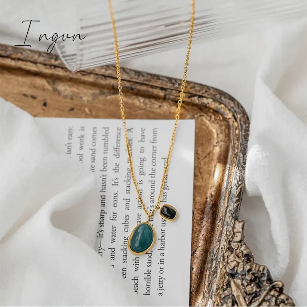 New Fashion Simple Green Black Agate Pendant Necklace for Women Exquisite Stainless Steel Chain Elegant Party Jewelry Gifts