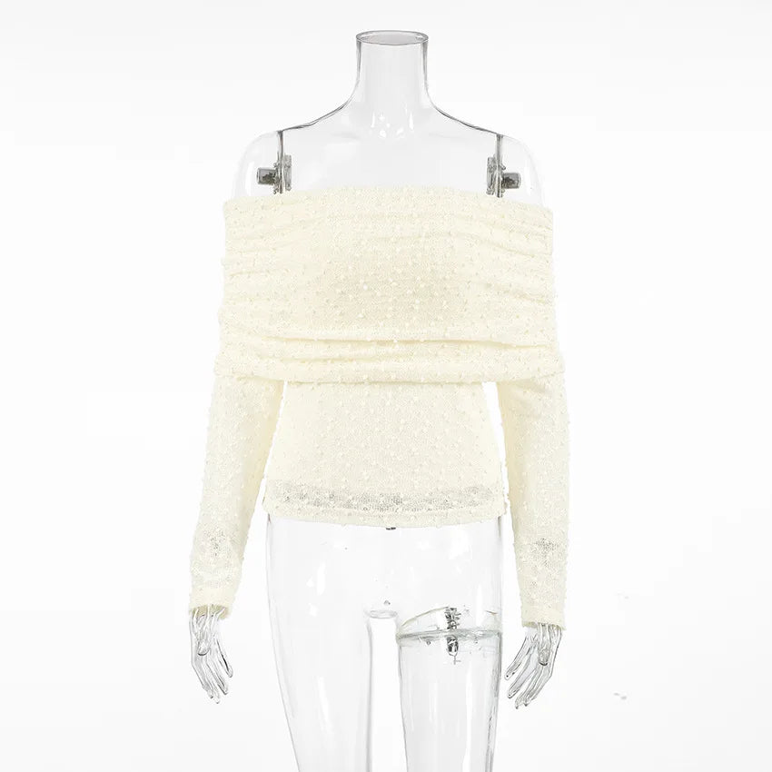 2025 Spring Summer Slash Neck Slim T-Shirts Tops Women Sexy Elegant Off Shoulder Long Sleeve Pullovers TShirts Female Clothes