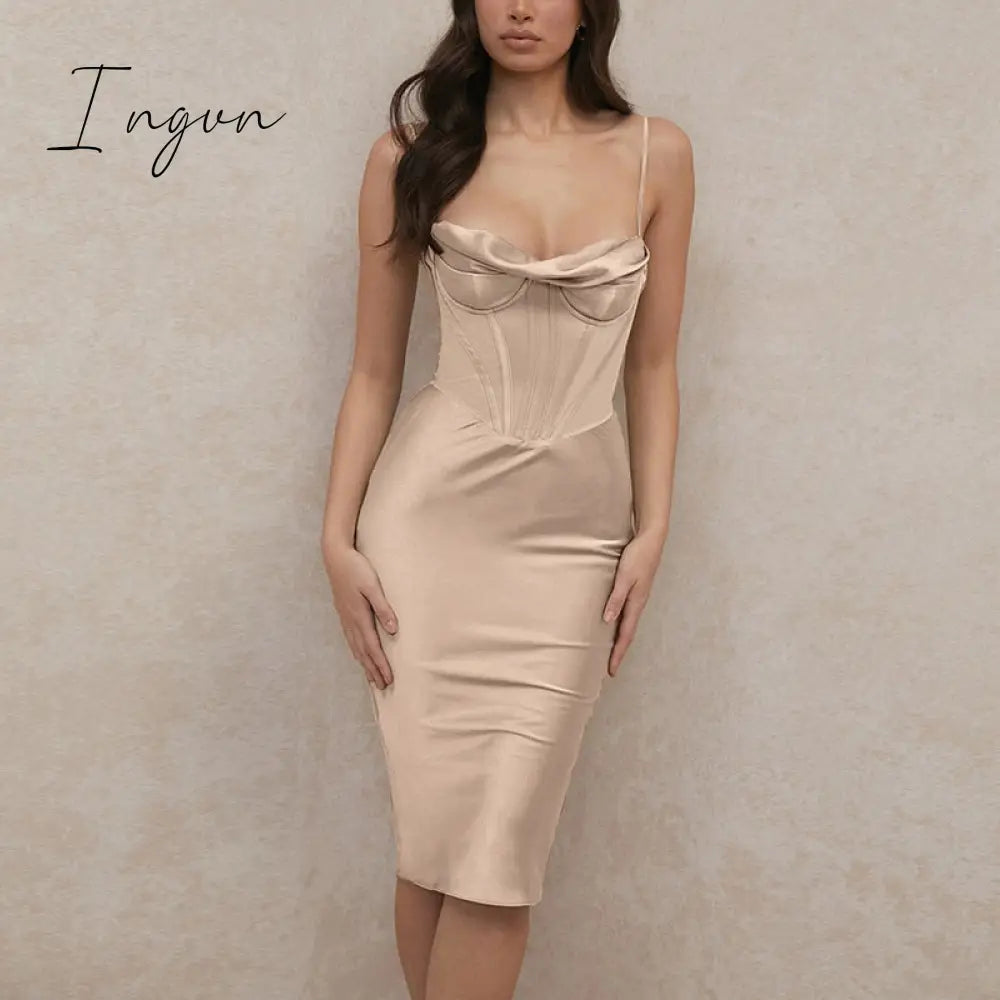 Ingvn - trends high quality Giyu Night Clubwear Party Satin White Dresses Women Summer Sexy Bodycon Midi Vestidos Spaghetti Strap Backless Corset Dress