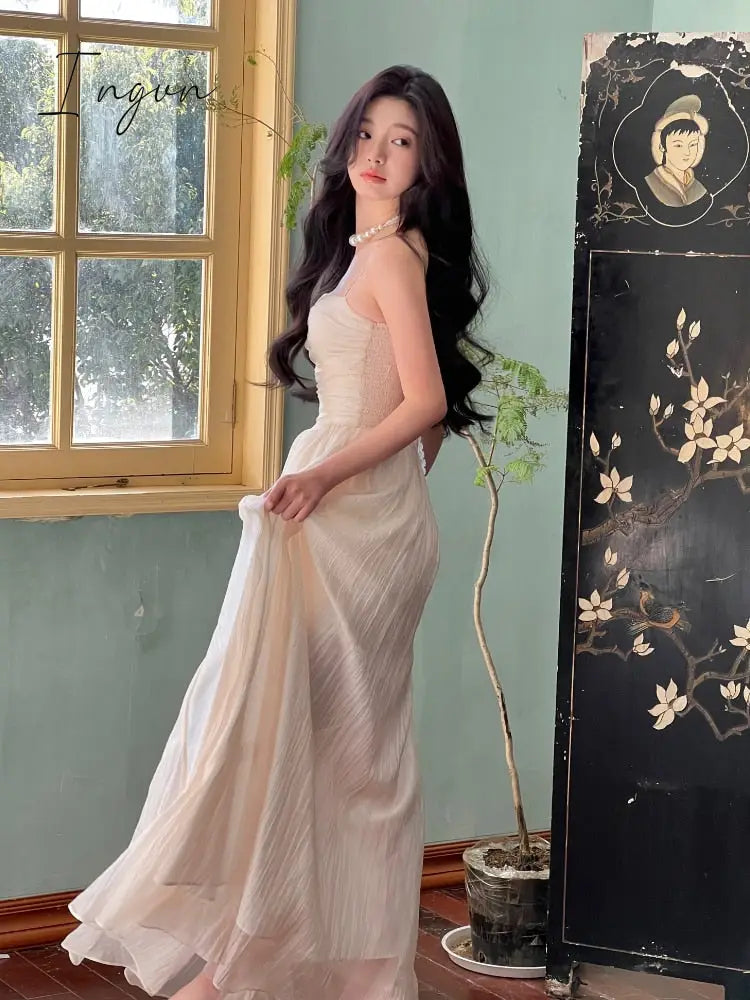 Ingvn - Vintage Sexy Straps Sleeveless Wedding Maxi Dresses for Women Clothing Elegant Fashion Evening Party Bodycon Dress Summer Beach
