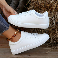 Womens Classic Solid Hue Skate Sneakers - Stylish, Versatile & Comfortable Lace-Up Low Tops for Everyday Wear - Perfect Casual Flats for Students & Preppy Style
