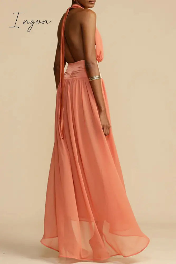 Ingvn - Sexy Vacation Solid Frenulum Backless V Neck Beach Dress Dresses