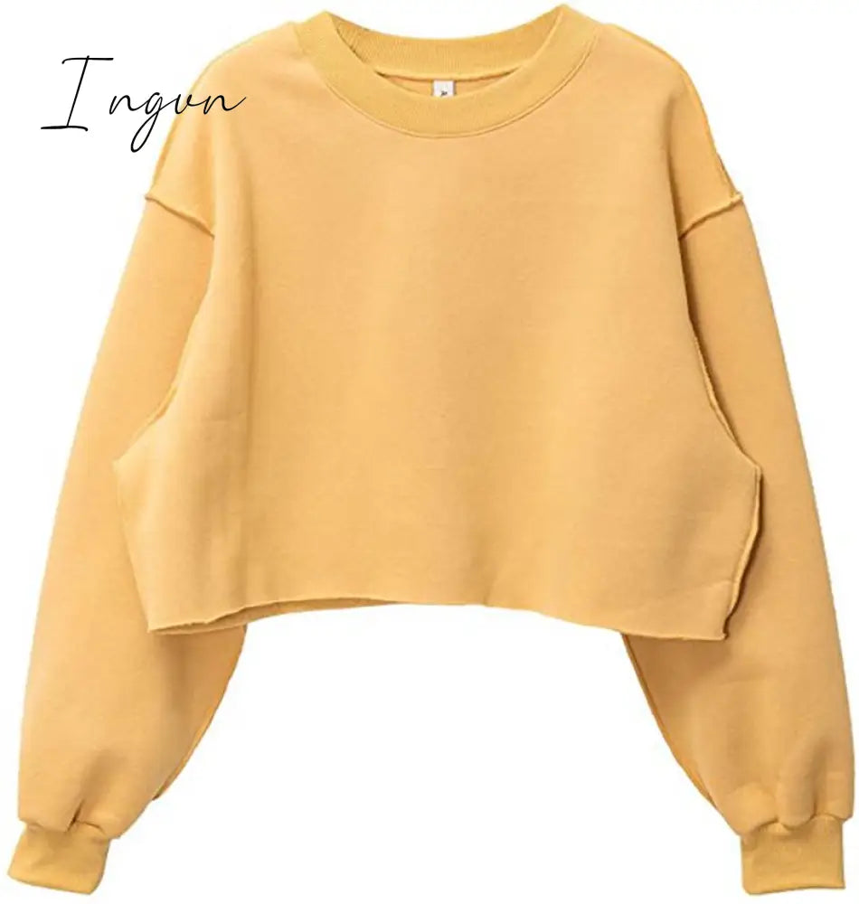 Ingvn - Thick Cotton Oversized Women Sweatshirt Hoodies Casual Loose Long Sleeve Harajuku Streetwear Crop Pullover Plus Size Ropa Mujer