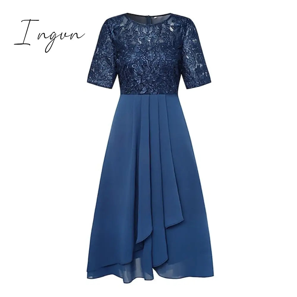Ingvn - Women‘s Cocktail Party Dress Lace Dress Midi Dress Green Blue Purple Half Sleeve Floral Embroidery Lace Summer Spring Crew Neck Elegant Classic Wedding Guest 2023 S M L XL XXL 3XL