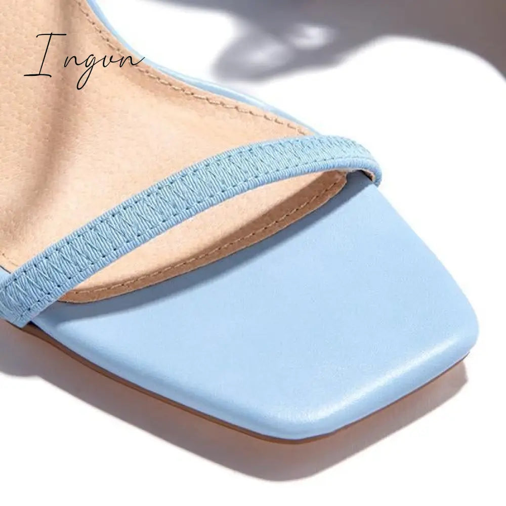 Ingvn - Elastic Straps Squared Toe Chunky Heels