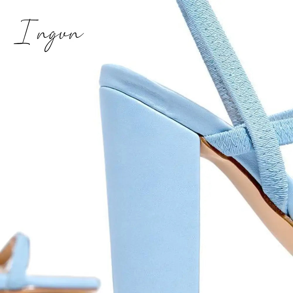 Ingvn - Elastic Straps Squared Toe Chunky Heels