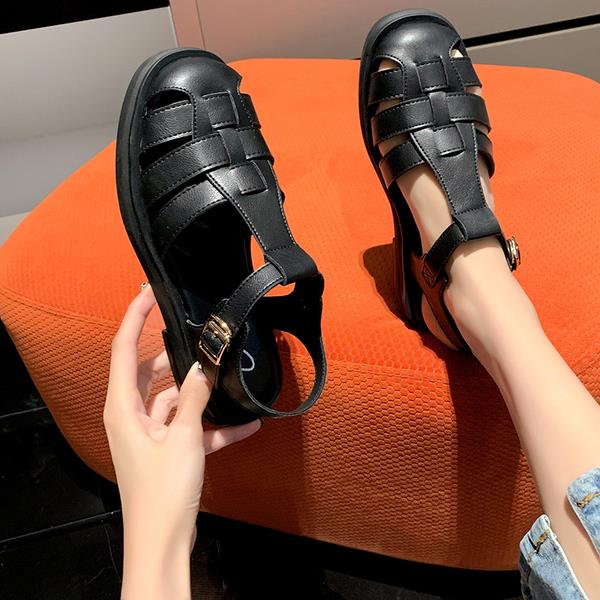 Shoes Closed Toe Sandals Women's Breathable Summer Heels Buckle Suit Female Beige New Fashion Low Girls Gladiator Flat Stra