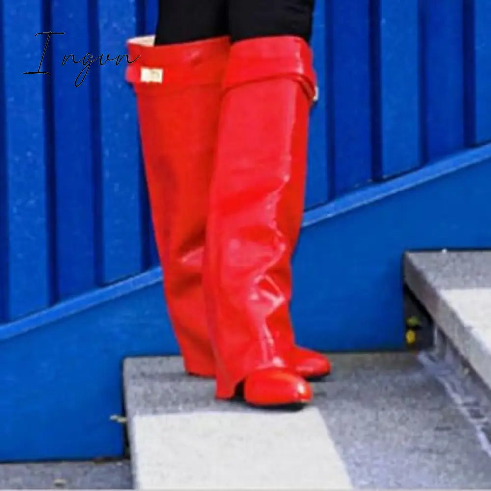 Ingvn - Stylish Faux Leather Hidden Heel Tall Boots