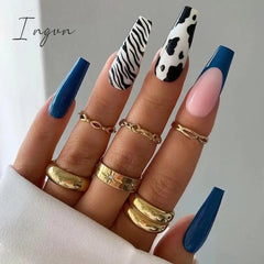 Extra Long Coffin Fake Nail Black And White Plaque False Nails French Ballerina Artificial Full Cover Nail Tips Press On Nail