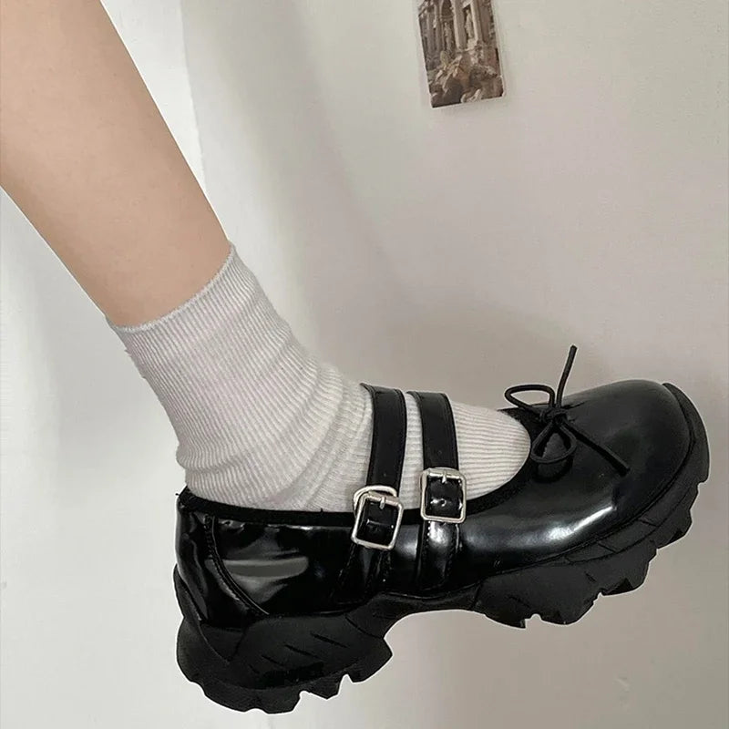 Ingvn  Chunky Women Mary Jane Shoes Fashion Elegant Shallow Butterfly-knot Shoes Ladies Outdoor Street Style Thick Heel Shoes