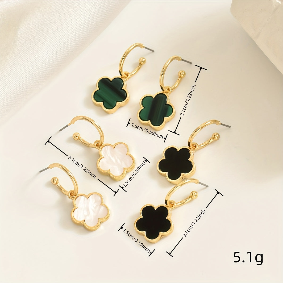 Stunning Clover Drop Earrings - Zinc Alloy Dangle Earrings with Iron Ear Needle, No Plating, Versatile Fashion Accessory for Daily and Party Occasions, Hypoallergenic, Nickel-Free, One Pair