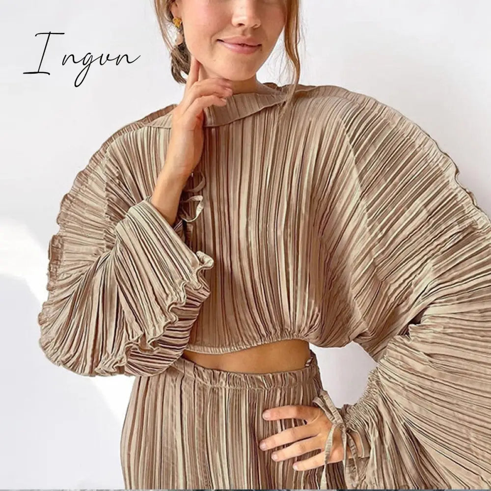 Ingvn - Green Tops Woman Casual Loose Short Ins Festival Tee Shirt Bat Sleeve Irregular Pullover Ins Women's Pleated Fold