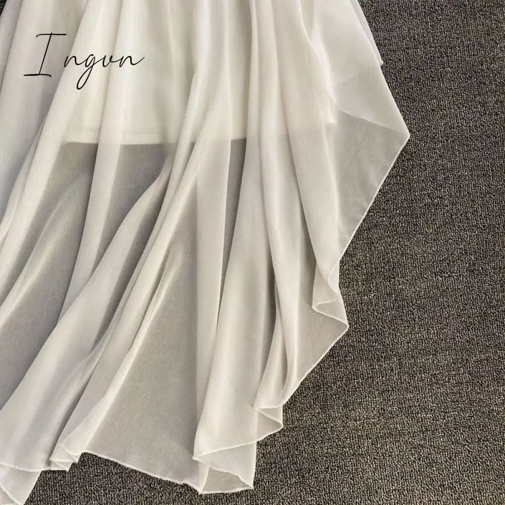 Ingvn - Women Dress Spring Summer French Elegant Sexy Gentle Temperament Female Irregular Tube Top Sling Big Swing Vestido