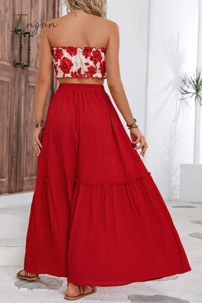 Ingvn - Floral Tube Top and Maxi Skirt Set