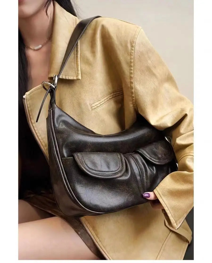 INGVN  2024 New Women Vintage Underarm Bag Korean Office Lady All Match Top-Handle Bags Trendy Fashion Simple Zipper Shoulder Handbags