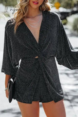 Ingvn - Casual Solid Backless Sequined V Neck Regular Rompers