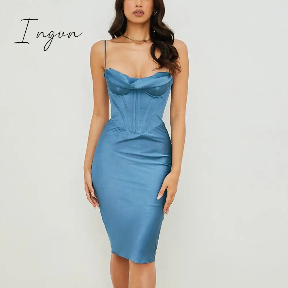 Ingvn - trends high quality Giyu Night Clubwear Party Satin White Dresses Women Summer Sexy Bodycon Midi Vestidos Spaghetti Strap Backless Corset Dress